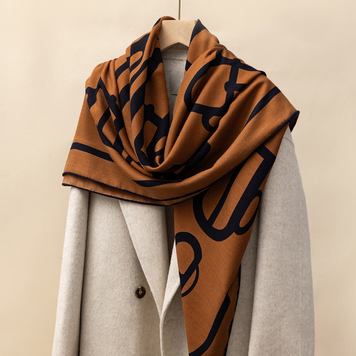 HJ11 Silk Cashmere Scarf - Warm Wool Square Shawl Tropical Print