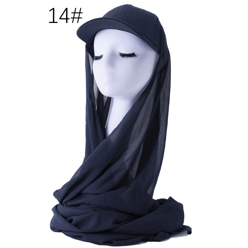 RY605 Navy Blue Chiffon Hijab Baseball Cap – Lightweight Visor Scarf