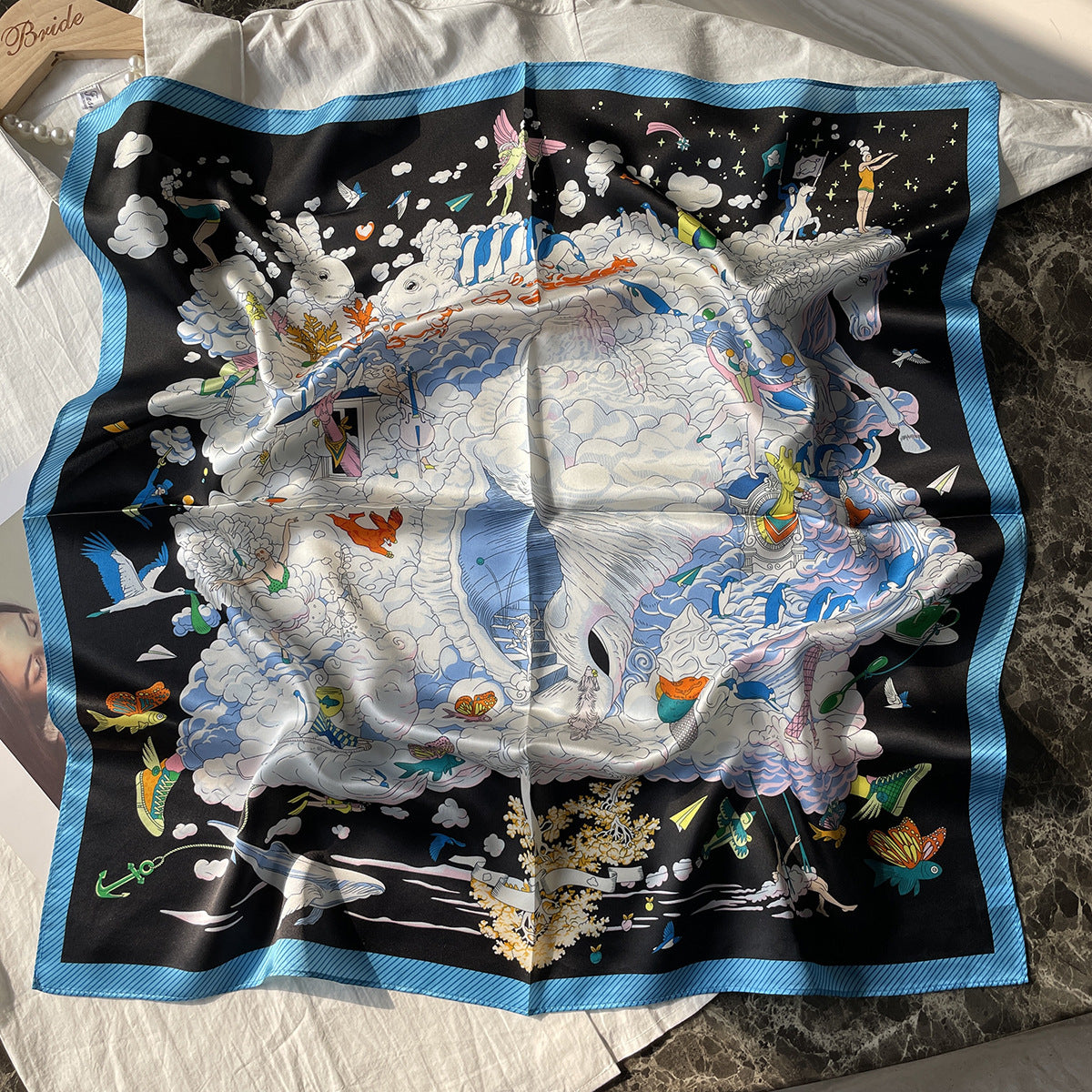 HJ12 Silk Scarf Women Spring - Striped Mulberry Square UV Protection 1