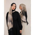 RY109 Taupe Grey Black Ink Cloud Hijab Shawl – Smoke Watercolor Women's Head Scarf (80×180cm)