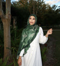 RY44 Forest Green Marble Ink Hijab Shawl – Emerald Watercolor Women's Head Scarf (80×180cm)