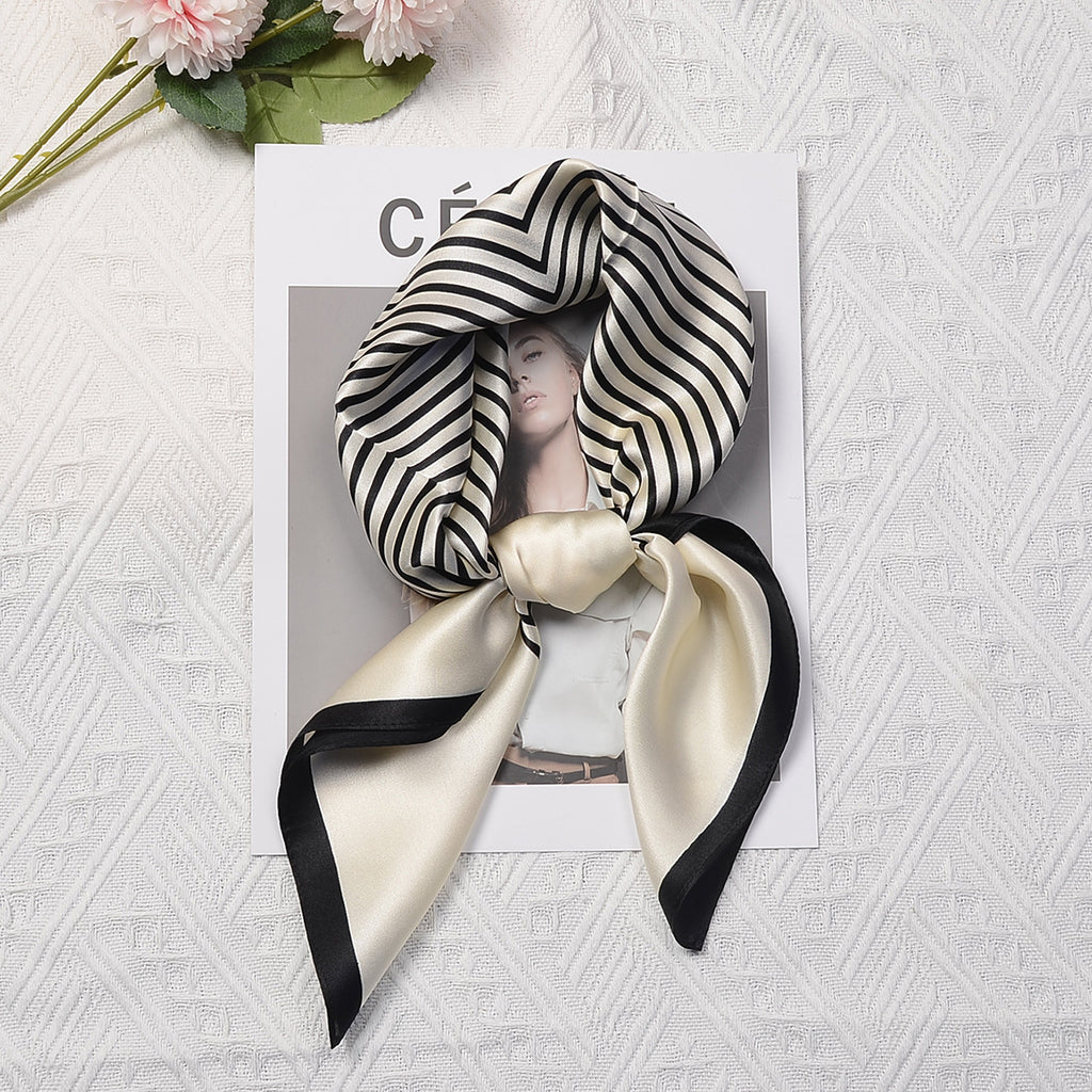HJ12 Silk Scarf Women Spring - Striped Mulberry Square UV Protection 1