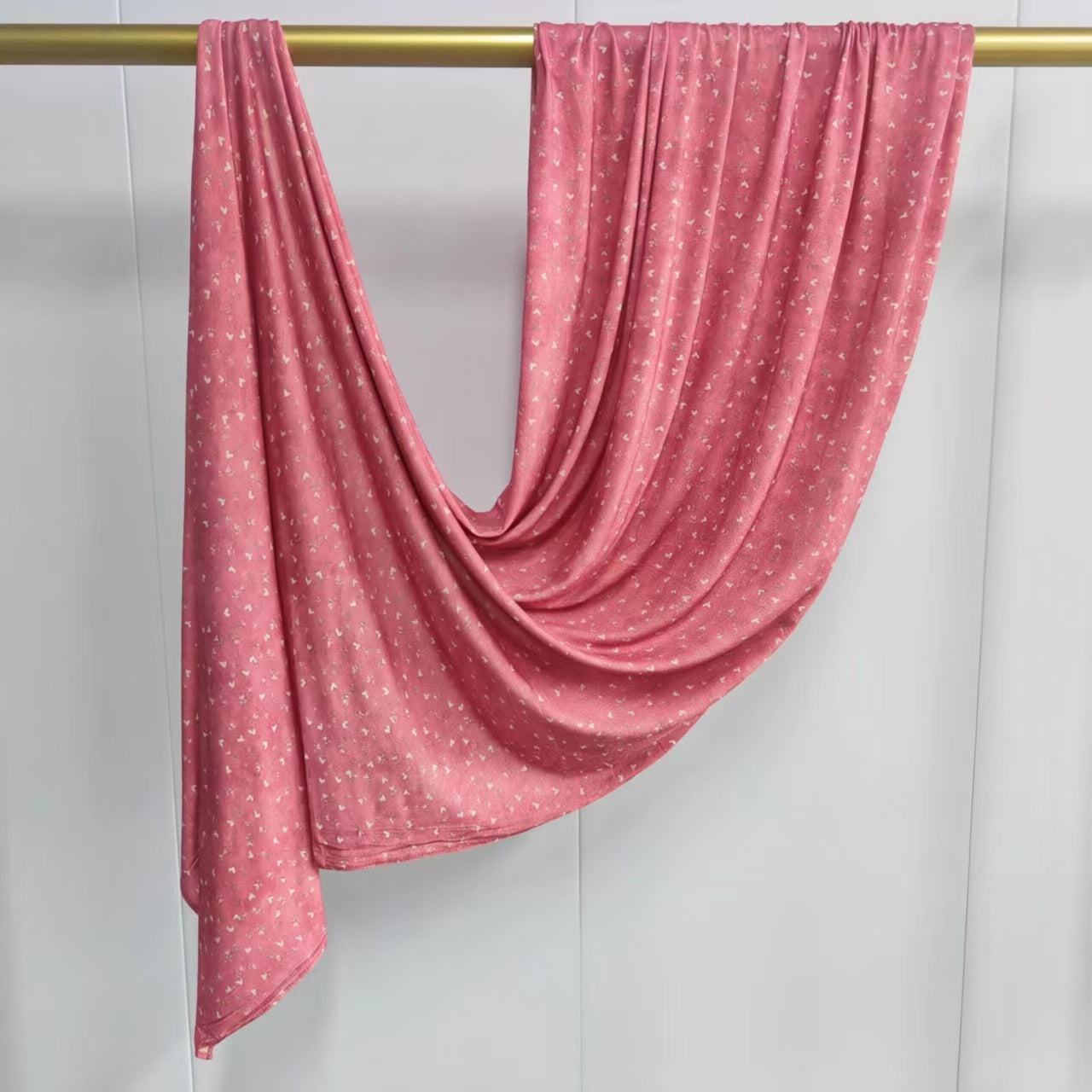 RY411 Coral Pink Heart Print Mercerized Cotton Jersey Hijab – Soft Stretch Scarf