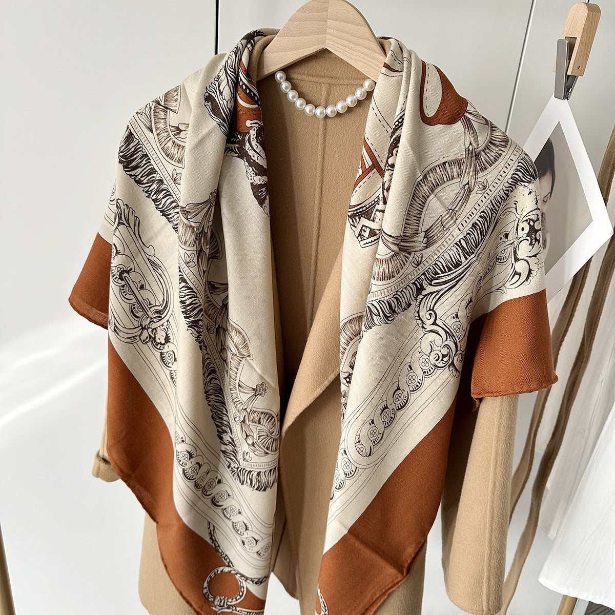 HJ11 Silk Cashmere Scarf - Warm Wool Square Shawl Tropical Print