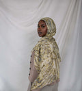 RY115 Cream Olive Green Grey Tiger Eye Marble Hijab Shawl – Women's Head Scarf (80×180cm)