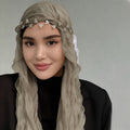 RY302 Light Taupe Crinkled Tulle Hijab Scarf – Glossy Stretch Breathable Headscarf