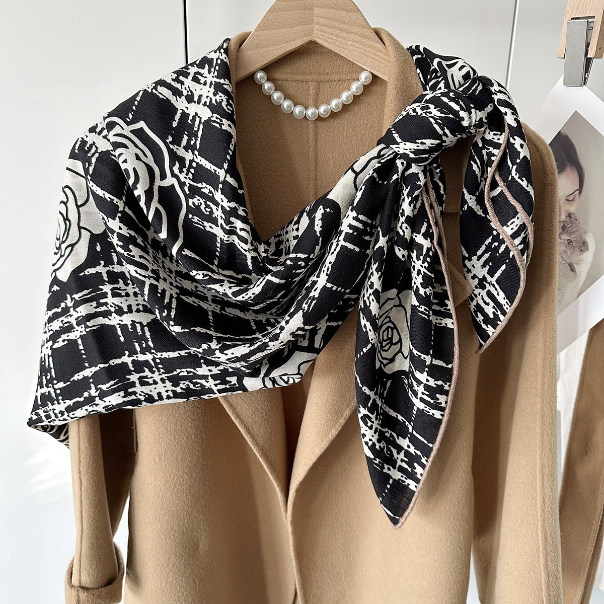 HJ11 Silk Cashmere Scarf - Warm Wool Square Shawl Tropical Print