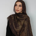 RY52 Dark Brown Gold Metallic Flow Hijab Shawl – Bronze Shimmer Watercolor Women's Head Scarf (80×180cm)