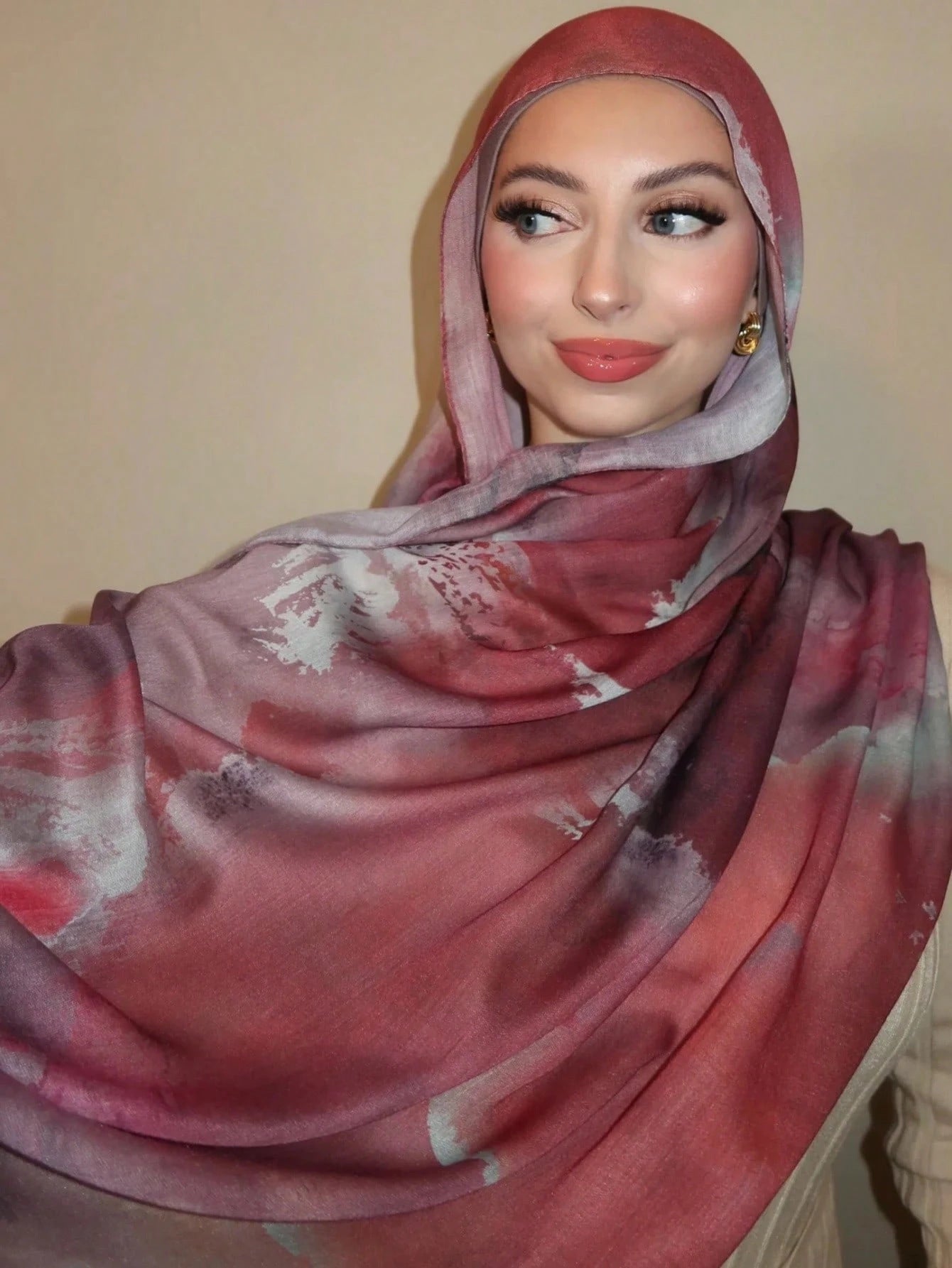 RY11 Rose Pink Watercolor Hijab Shawl – Dusty Pink & Mauve Women's Head Scarf (80×180cm)