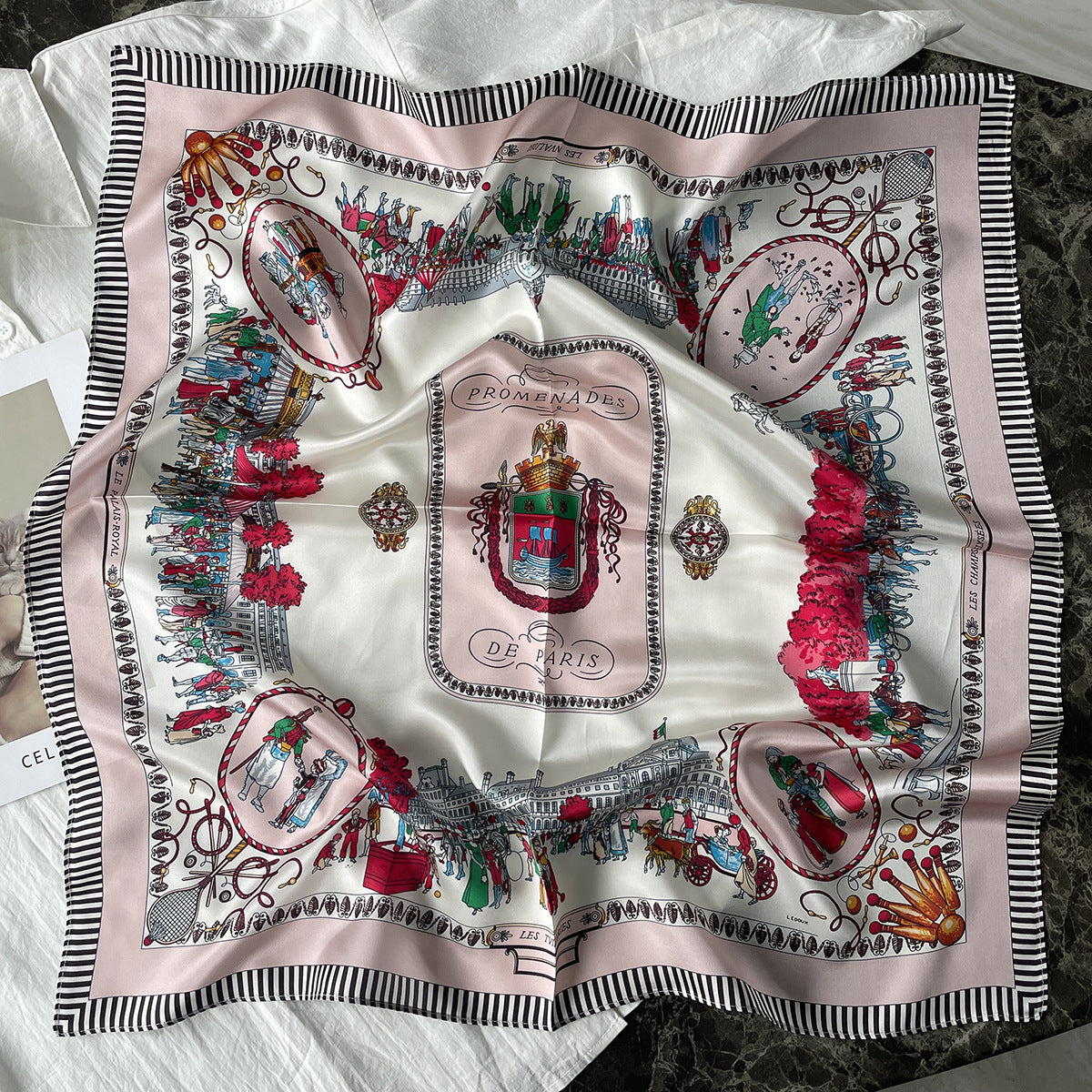 HJ12 Silk Scarf Women Spring - Striped Mulberry Square UV Protection 1