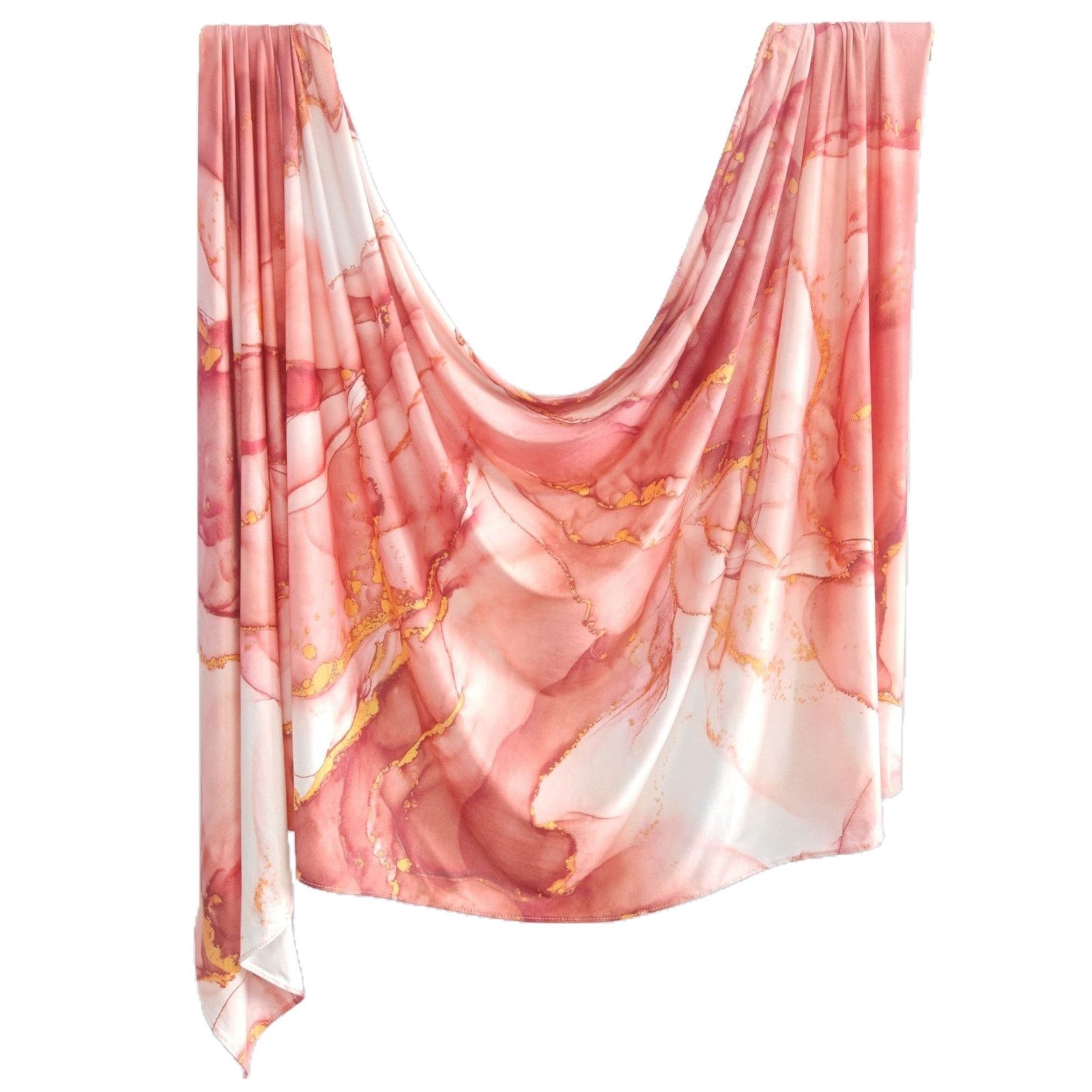 RY218 Coral Rose Marble Printed Liquid Jersey Hijab – Soft Premium Drape Scarf