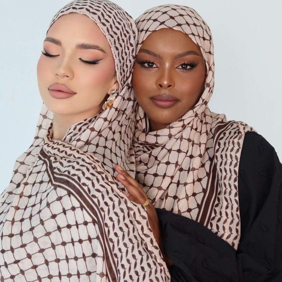 HJ07 Keffiyeh Print Modal Hijab - Traditional Arabic Scarf Women