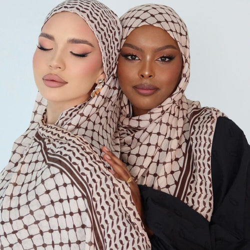 HJ07 Keffiyeh Print Modal Hijab - Traditional Arabic Scarf Women