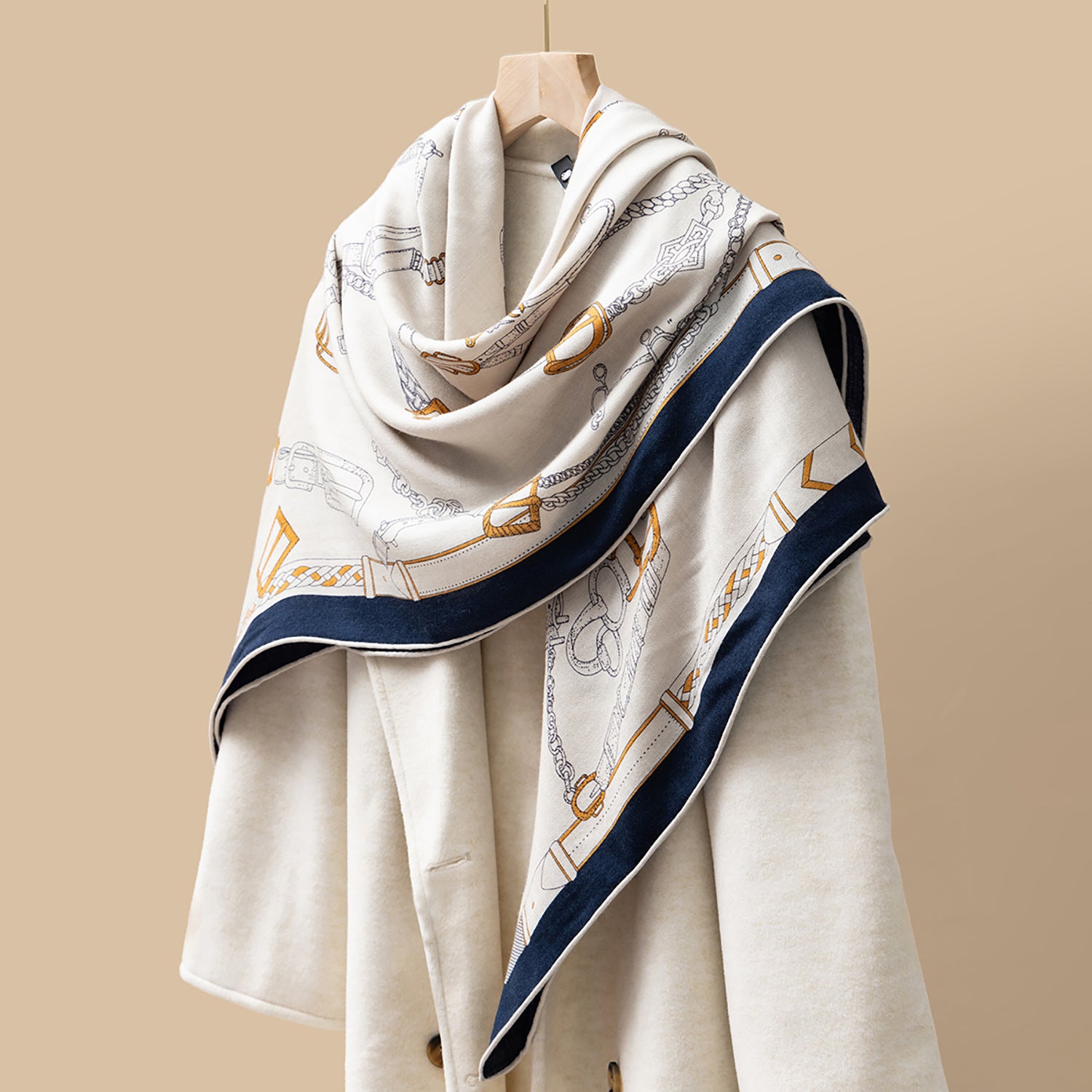 HJ11 Silk Cashmere Scarf - Warm Wool Square Shawl Tropical Print