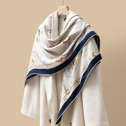 HJ11 Silk Cashmere Scarf - Warm Wool Square Shawl Tropical Print