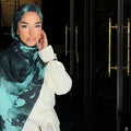 RY118 Navy Blue Teal Aurora Ink Wash Hijab Shawl – Watercolor Women's Head Scarf (80×180cm)