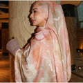 RY14 Blush Marble Watercolor Hijab Shawl – Warm Nude Pink Women's Head Scarf (80×180cm)