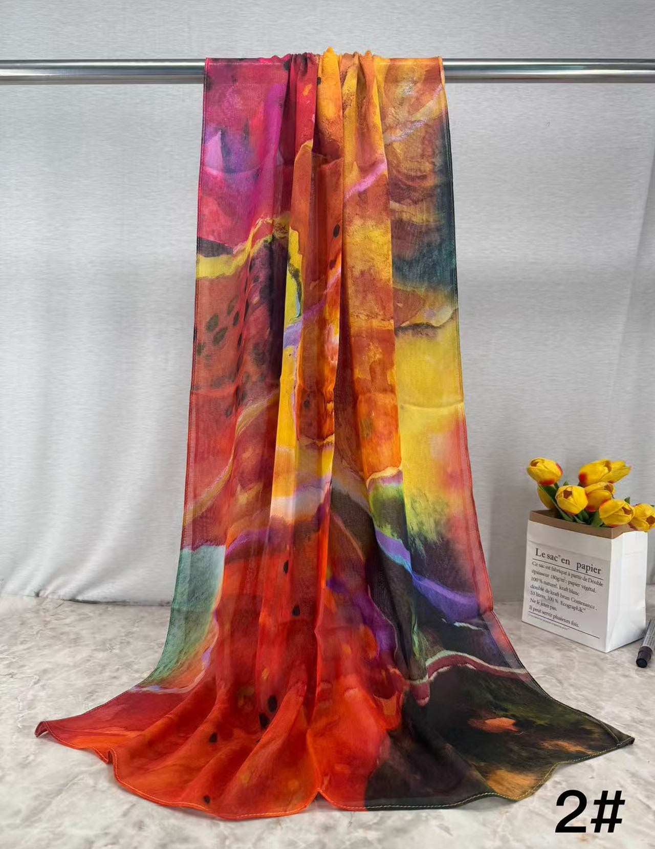 HJ01 Muslim Hijab Scarf - Soft Modal Ink Print Headscarf for Women | Breathable Lightweight Shawl