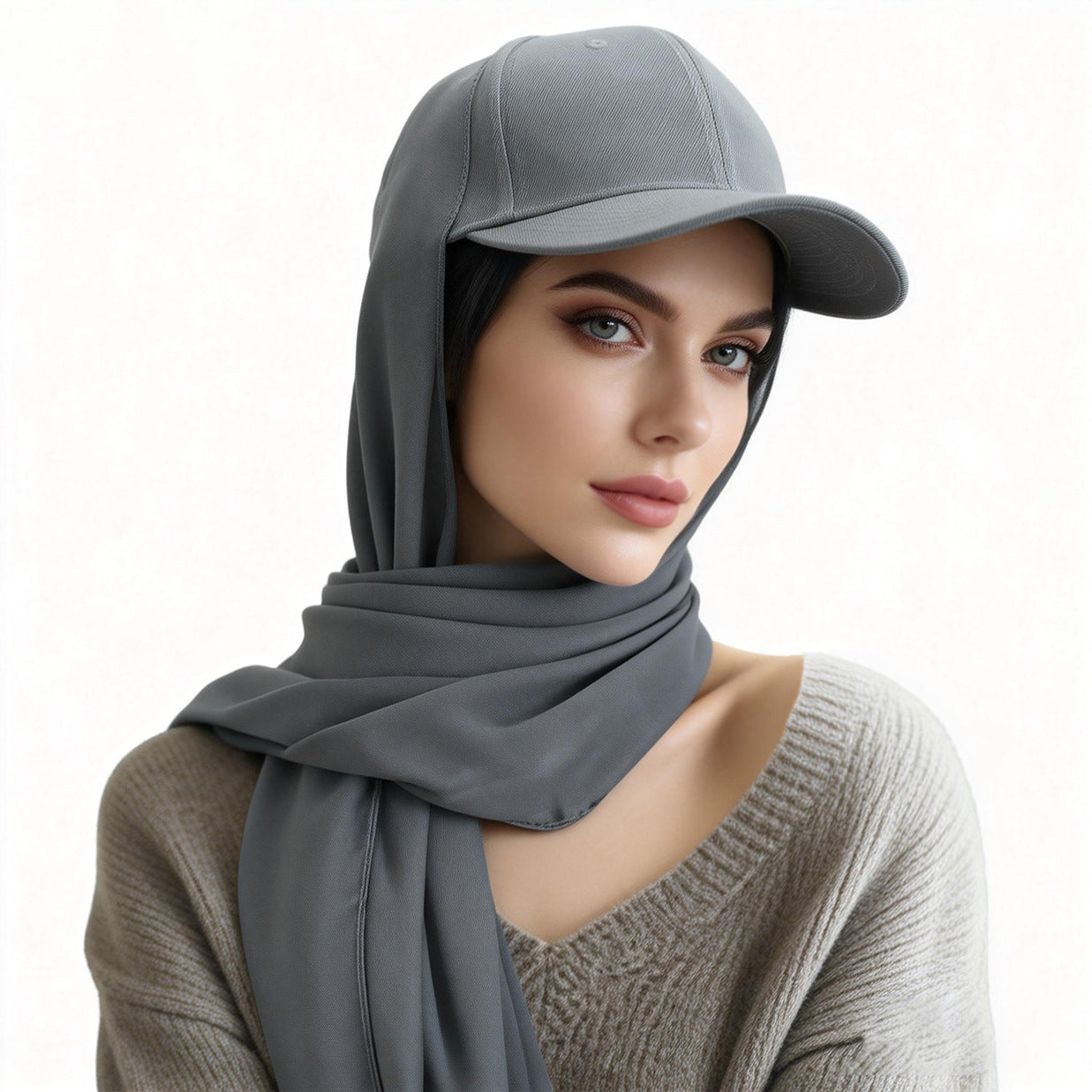 New brim solid color chiffon scarf women's baseball cap brim cross-border versatile pullover headscarf hat（副本）