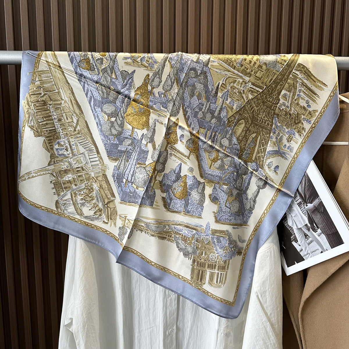 HJ12 Silk Scarf Women Spring - Striped Mulberry Square UV Protection 2