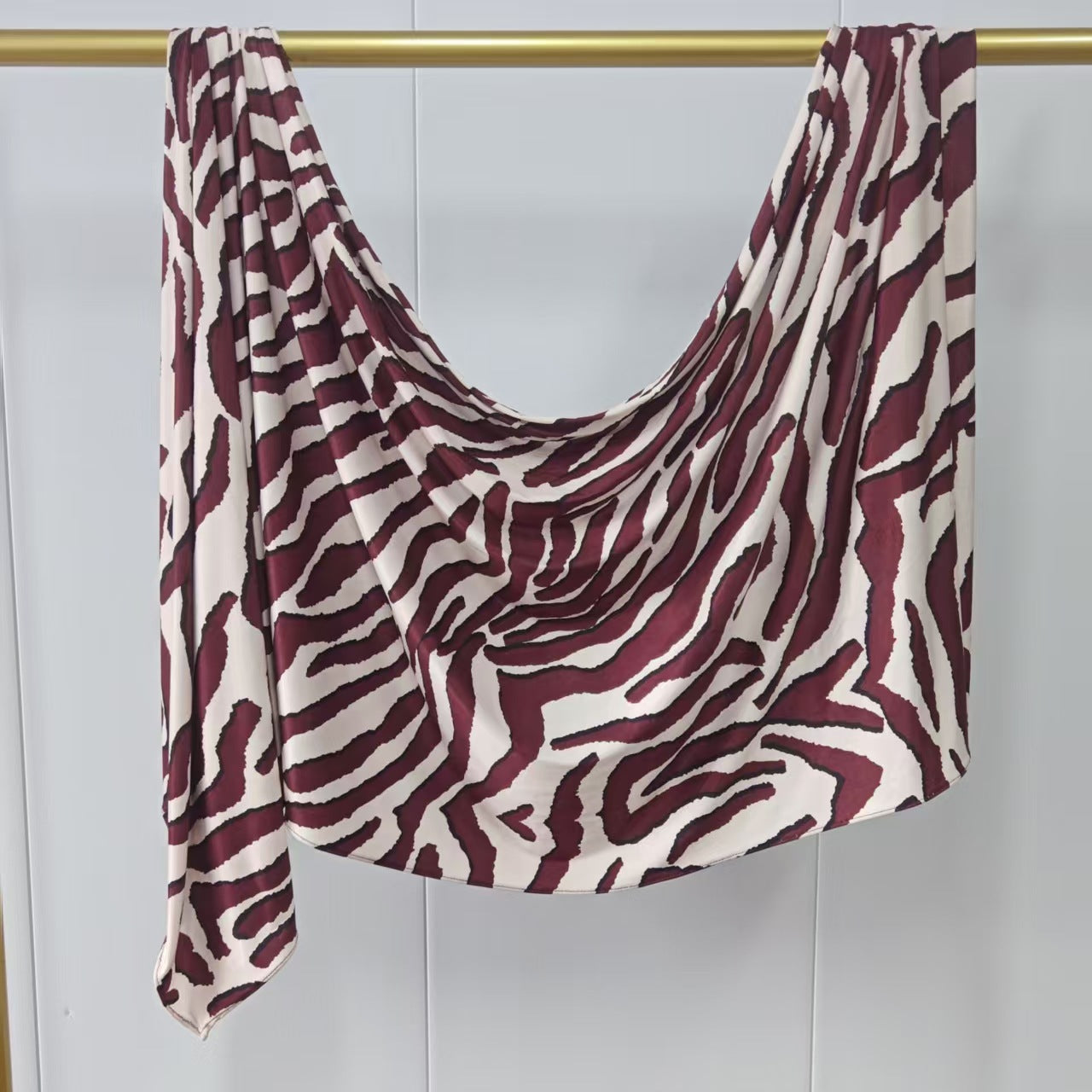 RY223 Burgundy Zebra Print Liquid Jersey Hijab – Soft Premium Drape Scarf