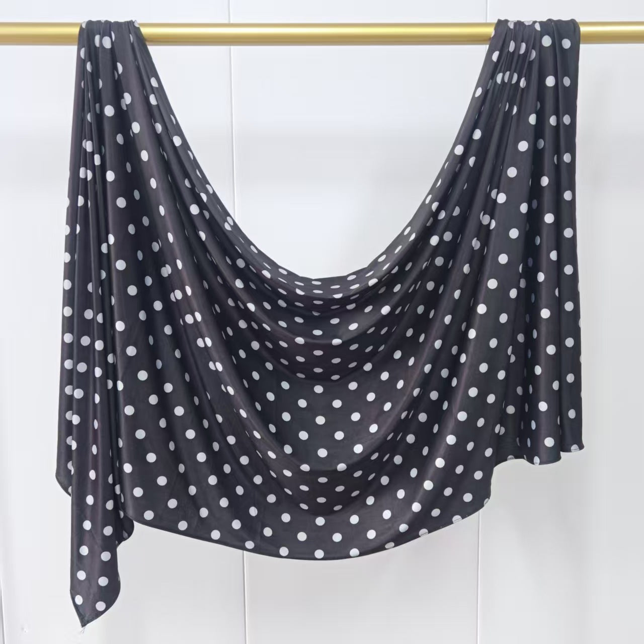 RY221 Black Polka Dot Printed Liquid Jersey Hijab – Soft Premium Drape Scarf