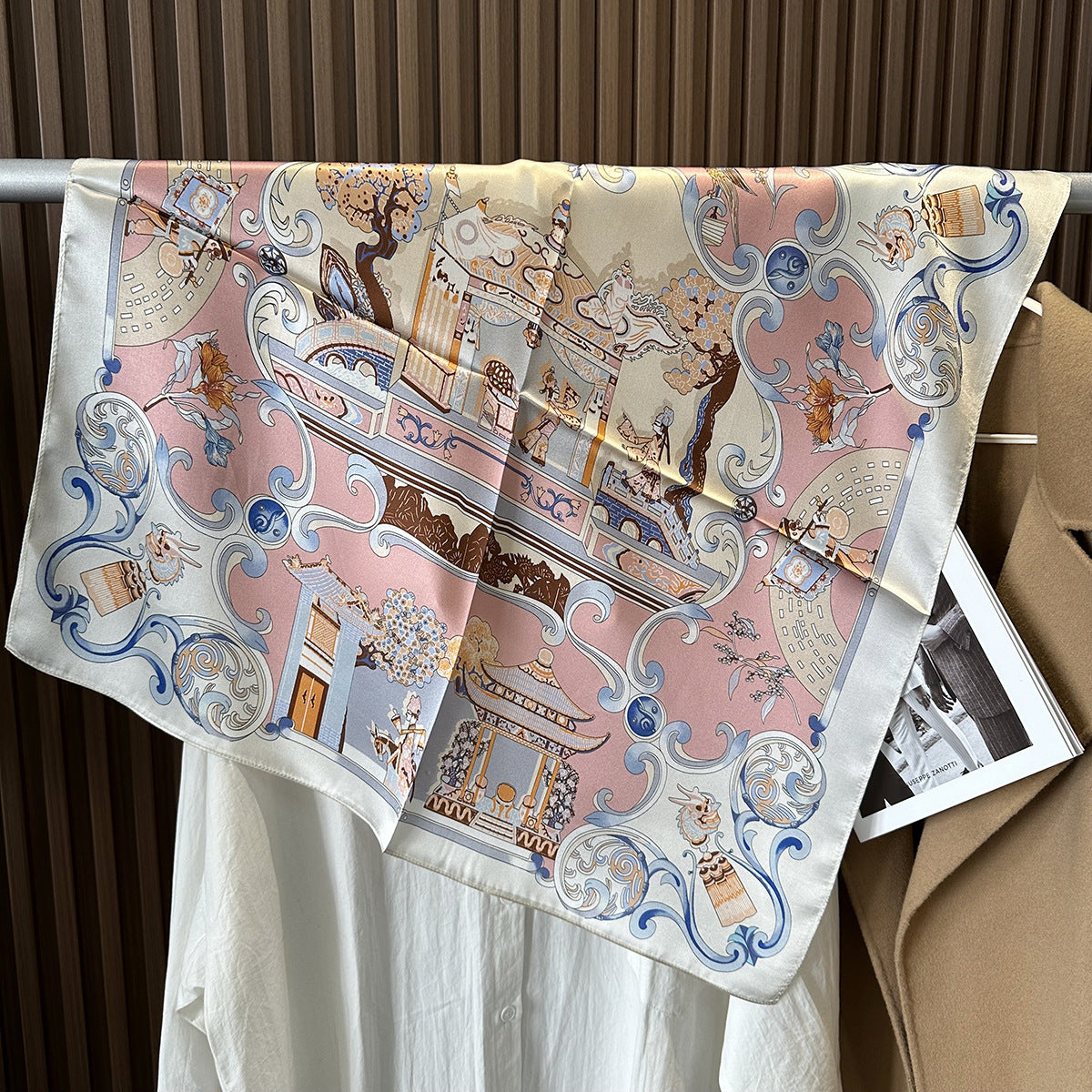 HJ12 Silk Scarf Women Spring - Striped Mulberry Square UV Protection 2