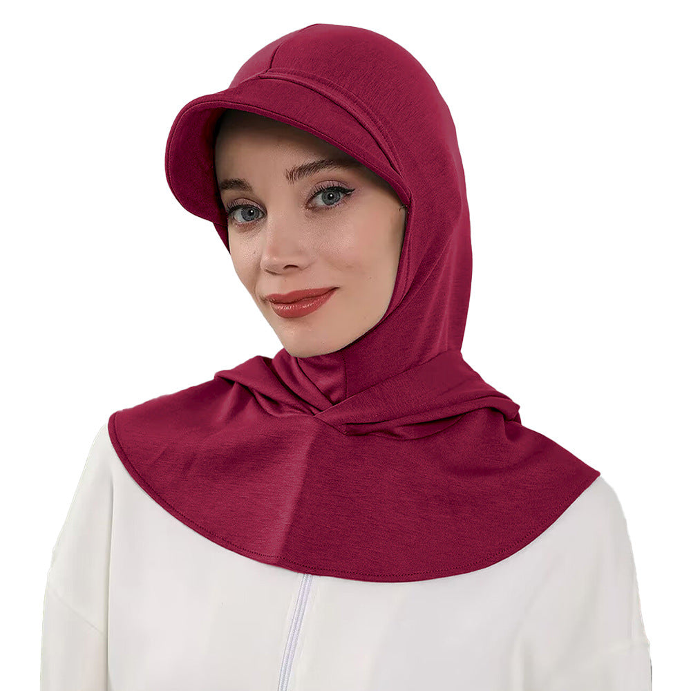 RY201 Burgundy Sport Hijab Cap with Visor – Instant Hijab Women's Athletic Head Cover