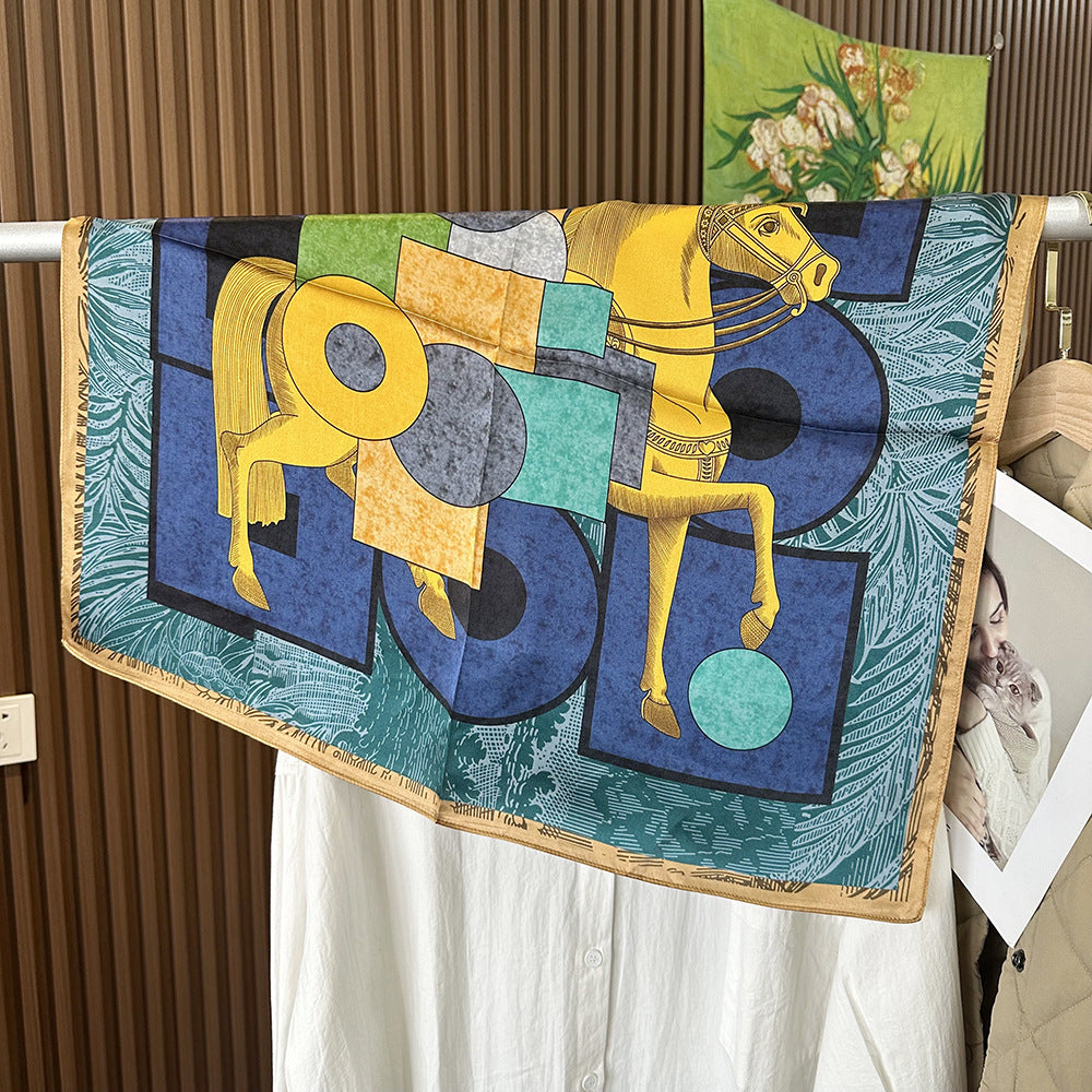 HJ12 Silk Scarf Women Spring - Striped Mulberry Square UV Protection 2