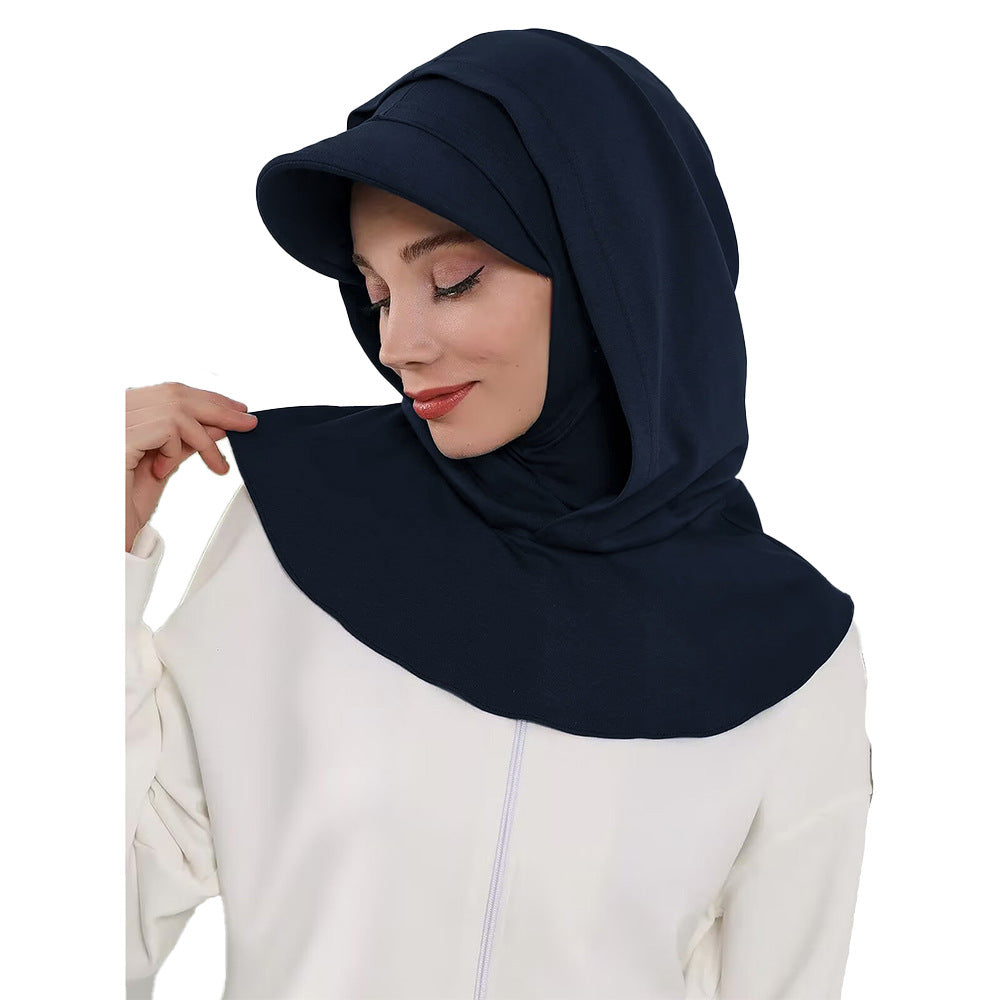 RY207 Black Full Coverage Hijab Cap with Visor – Modest Neck Cover Headscarf for Muslim Women