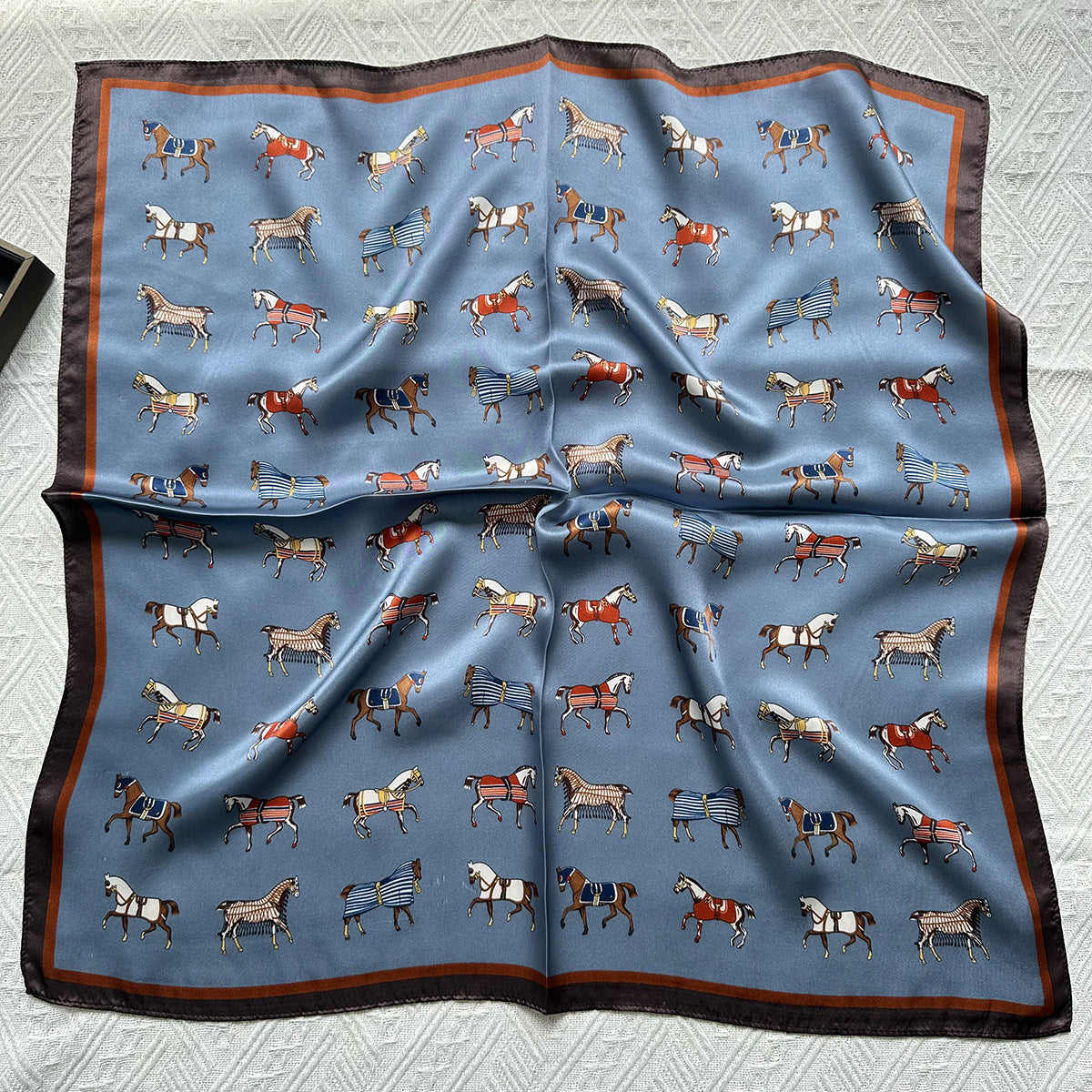 HJ12 Silk Scarf Women Spring - Striped Mulberry Square UV Protection 3