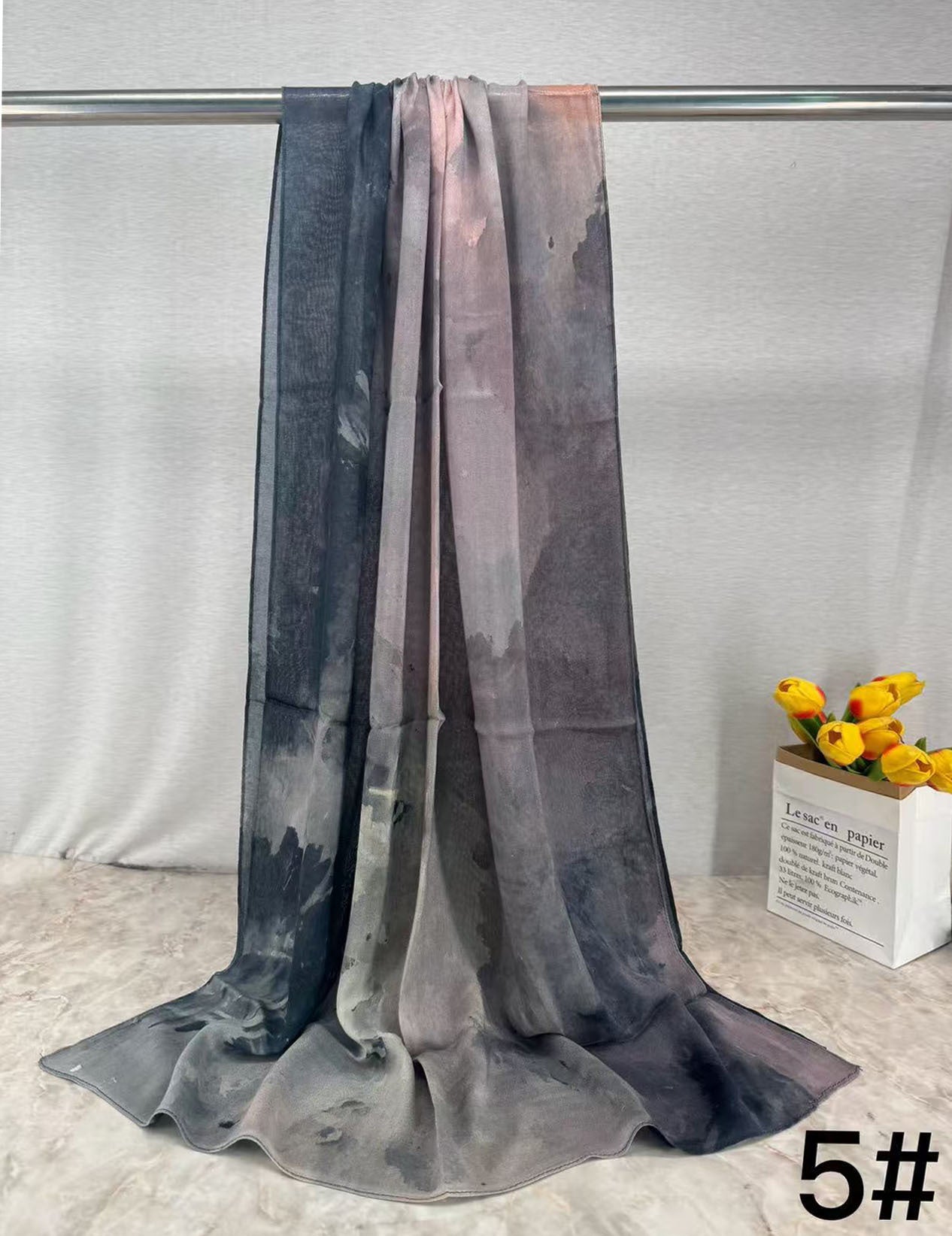 HJ01 Muslim Hijab Scarf - Soft Modal Ink Print Headscarf for Women | Breathable Lightweight Shawl