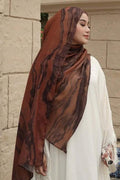 RY53 Brick Red Brown Ink Marble Flow Hijab Shawl – Terracotta Watercolor Women's Head Scarf (80×180cm)