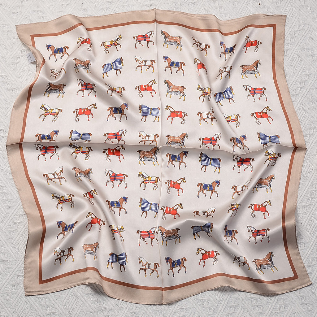 HJ12 Silk Scarf Women Spring - Striped Mulberry Square UV Protection 3