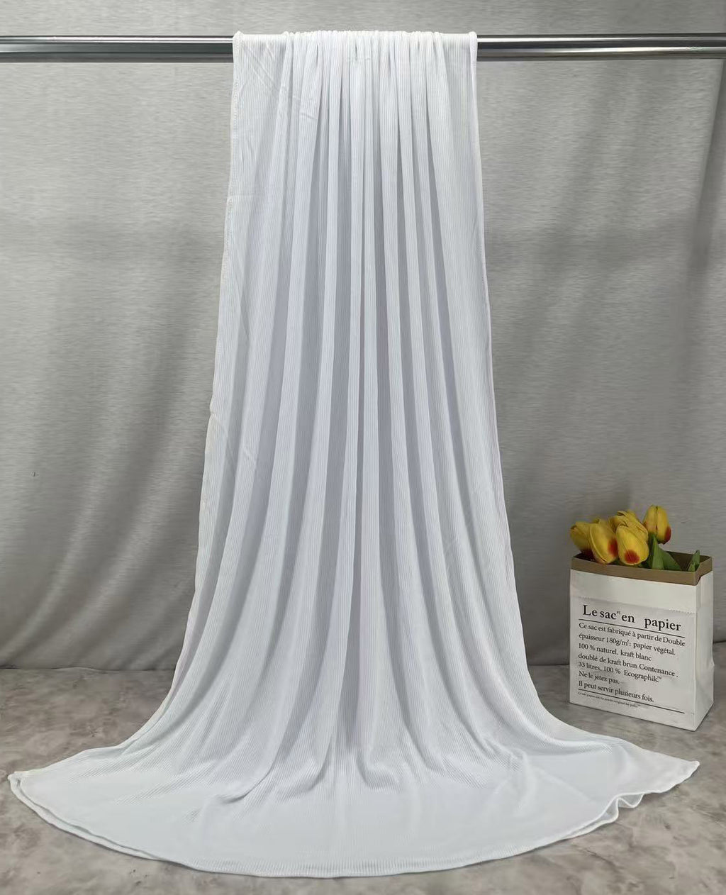 RY216 White Bamboo Jersey Ribbed Hijab Scarf – Soft Stretch Breathable Headscarf