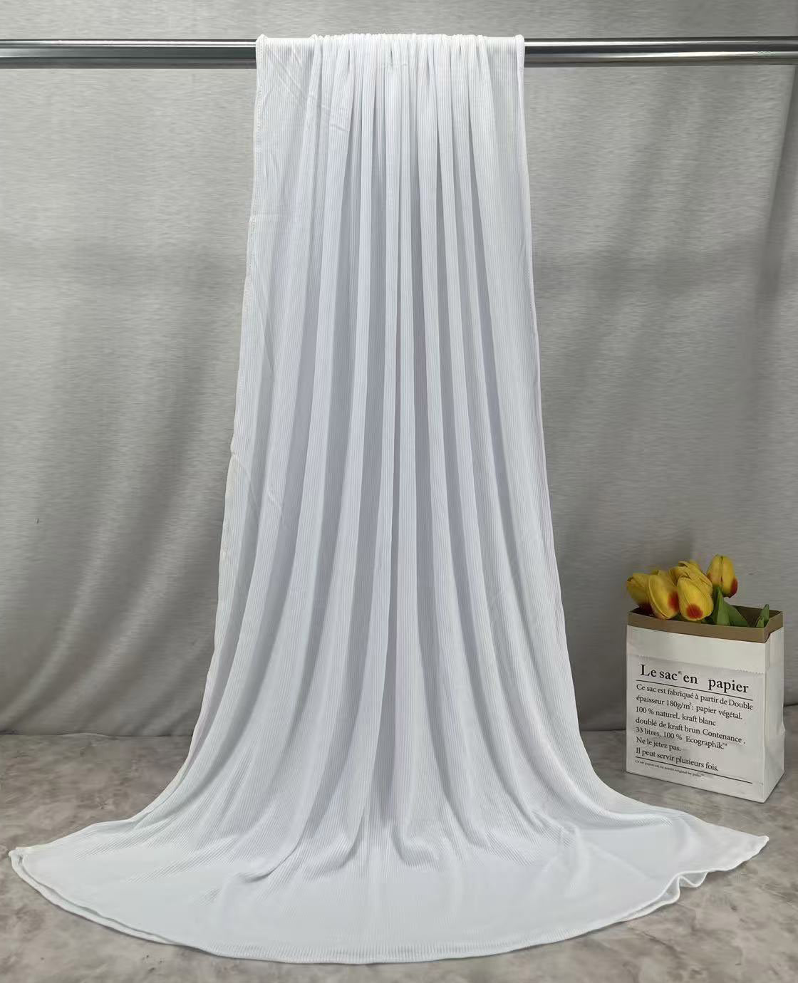 RY216 White Bamboo Jersey Ribbed Hijab Scarf – Soft Stretch Breathable Headscarf