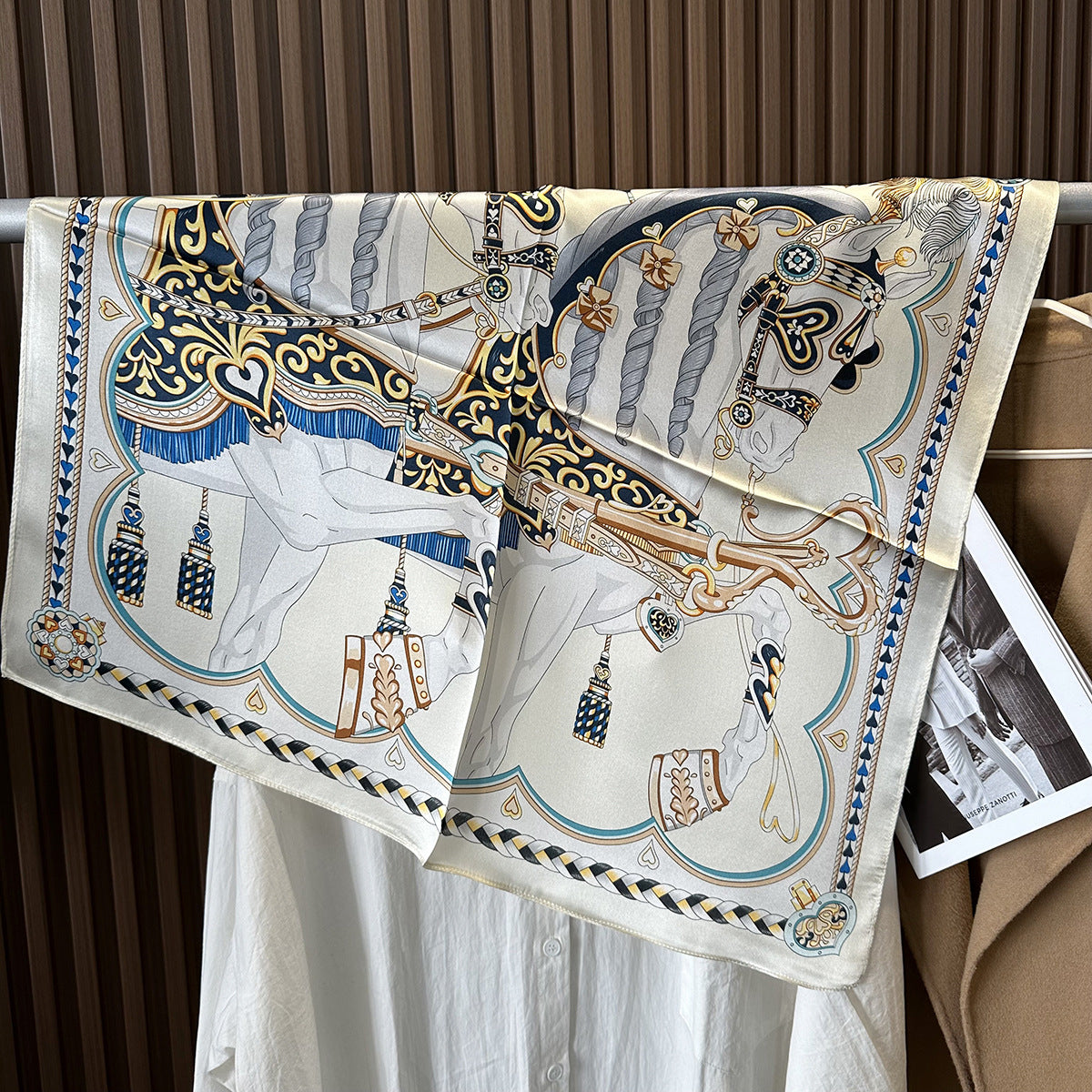 HJ12 Silk Scarf Women Spring - Striped Mulberry Square UV Protection 2