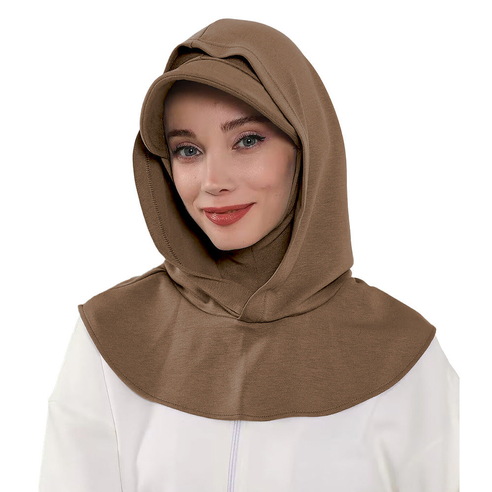 RY205 Modest Full Coverage Hijab Cap with Visor – Neck Cover Headscarf for Muslim Women