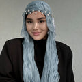 RY308 Light Sky Blue Crinkled Tulle Hijab Scarf – Glossy Stretch Breathable Headscarf