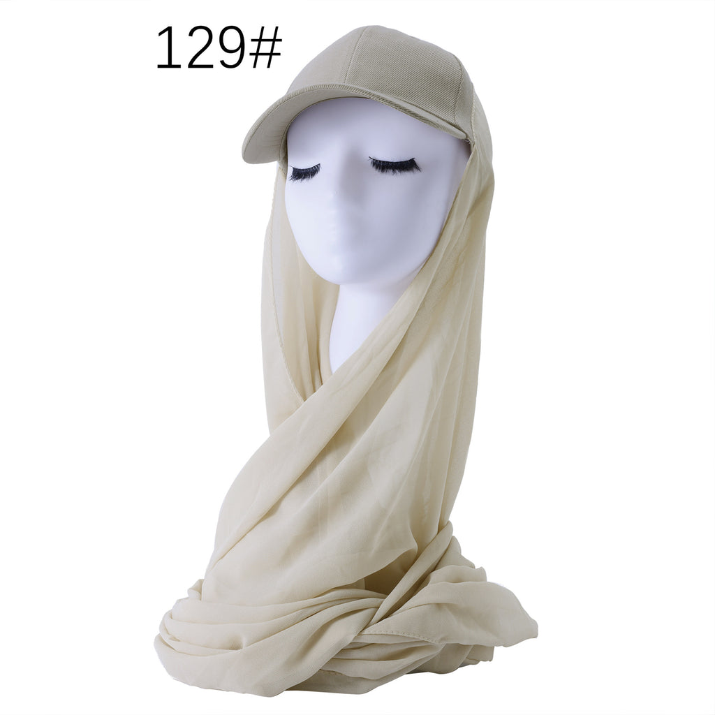 New brim solid color chiffon scarf women's baseball cap brim cross-border versatile pullover headscarf hat（副本）