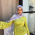 RY123 White Blue Purple Pink Watercolor Floral Hijab Shawl – Monet Garden Women's Head Scarf (80×180cm)
