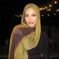 RY50 Olive Green to Brown Purple Ombre Hijab Shawl – Watercolor Gradient Women's Head Scarf (80×180cm)