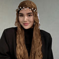 RY305 Caramel Brown Crinkled Tulle Hijab Scarf – Glossy Stretch Breathable Headscarf