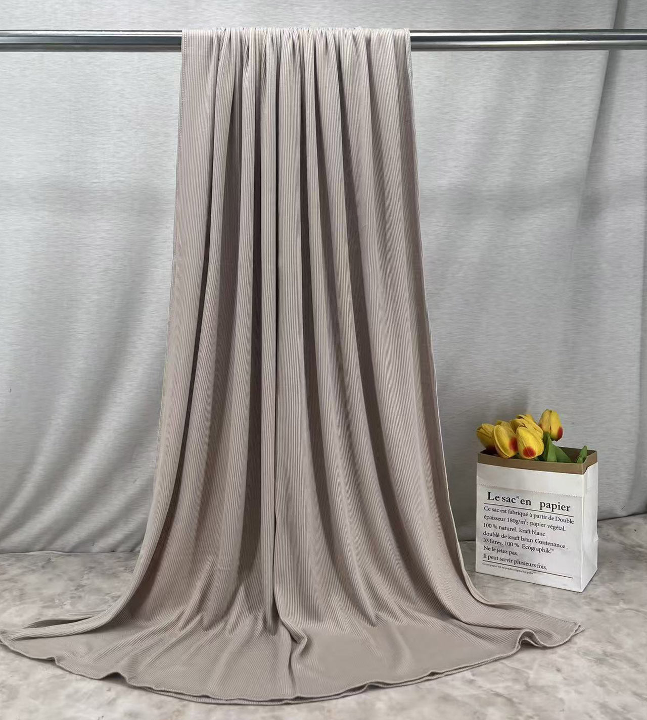 RY219 Stone Grey Cotton Ribbed Jersey Hijab Scarf – Soft Stretch Breathable Headscarf