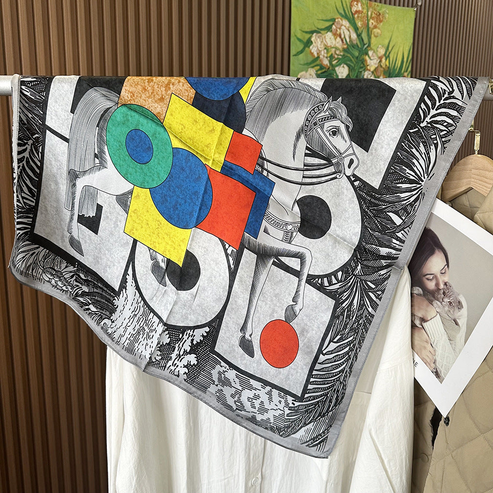 HJ12 Silk Scarf Women Spring - Striped Mulberry Square UV Protection 2