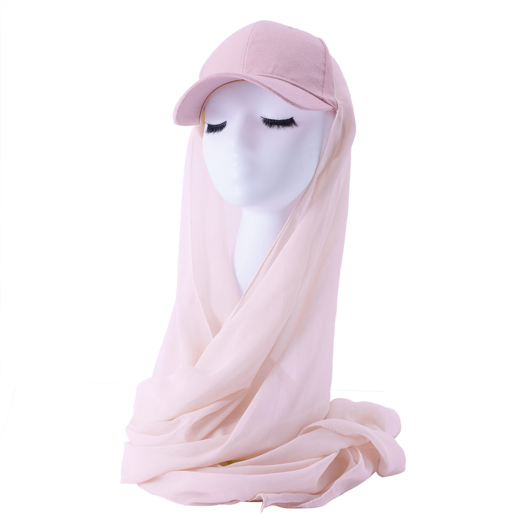 RY611 Light Pink Hat Brim Chiffon Hijab – Women's Baseball Cap Style Ready To Wear Headscarf