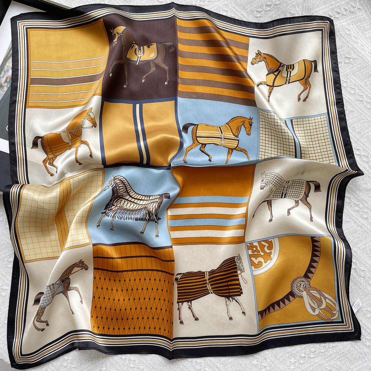 HJ12 Silk Scarf Women Spring - Striped Mulberry Square UV Protection 1