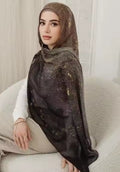 RY59 Olive Brown Gold Jacquard Floral Hijab Shawl – Metallic Shimmer Women's Head Scarf (80×180cm)