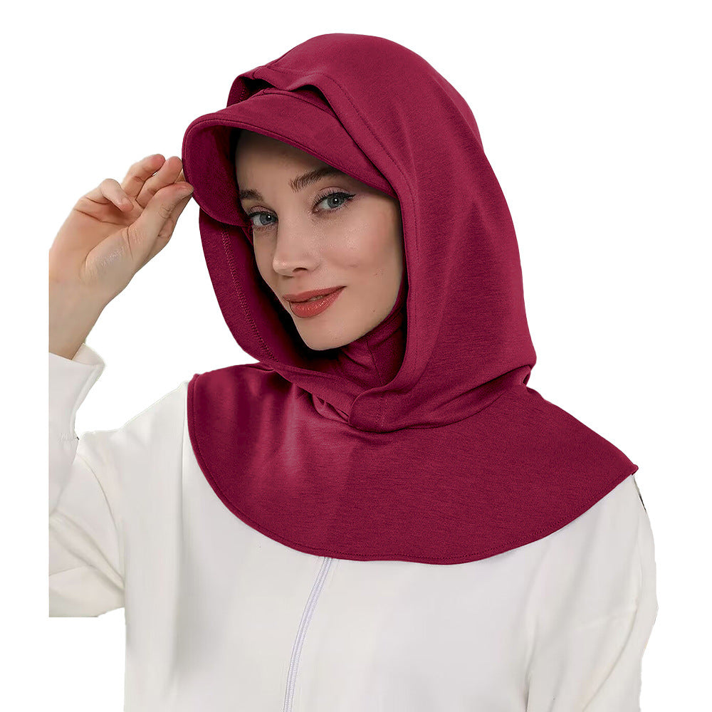 RY201 Burgundy Sport Hijab Cap with Visor – Instant Hijab Women's Athletic Head Cover