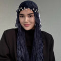 RY306 Midnight Blue Crinkled Tulle Hijab Scarf – Glossy Stretch Breathable Headscarf